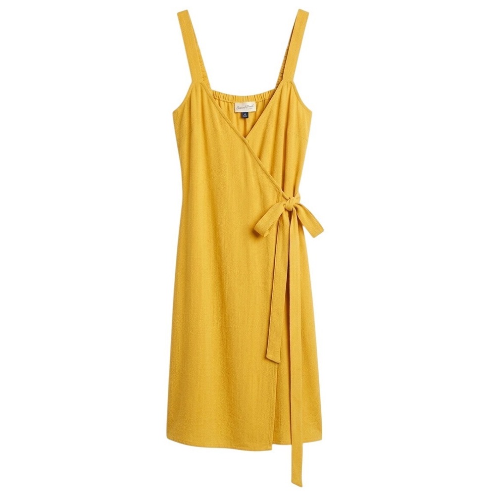 Universal Thread Womens Mustard Yellow Linen Blend Wrap Dress XS Sleeveless Boho